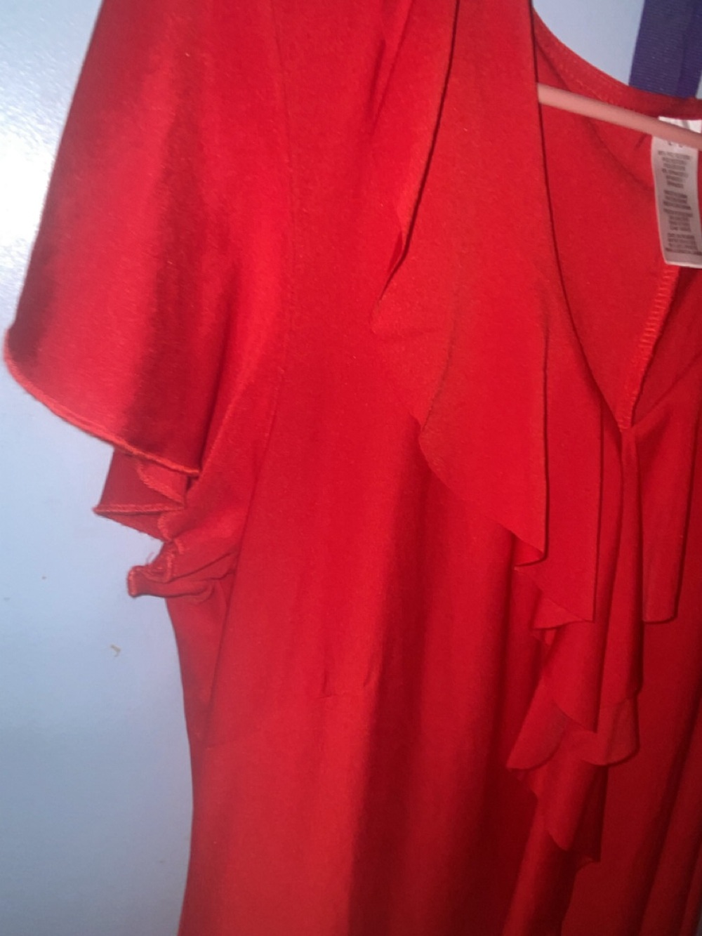 Women's Red Ruffle V-Neck Top - Picture 3 of 6